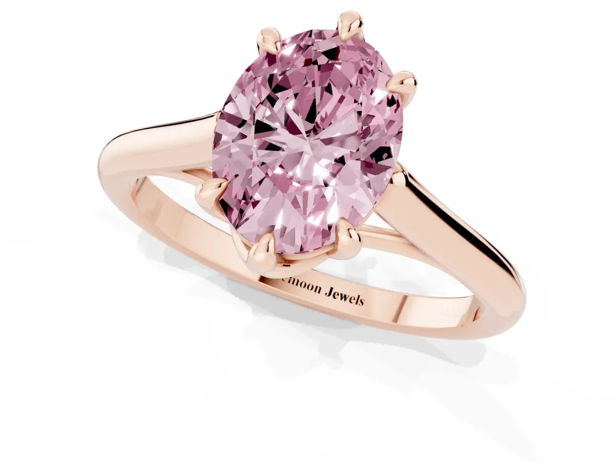 Fancy Pink Oval Cut Solitaire Engagement Ring with Six-Prong Setting and Classic Band Rose gold
