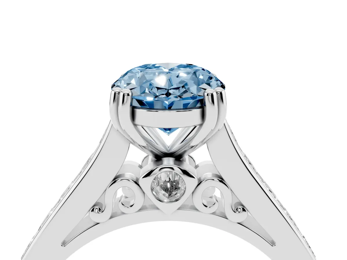 Fancy Blue Oval Cut Cut Channel Set Solitaire Engagement Ring with Prong Setting Silver
