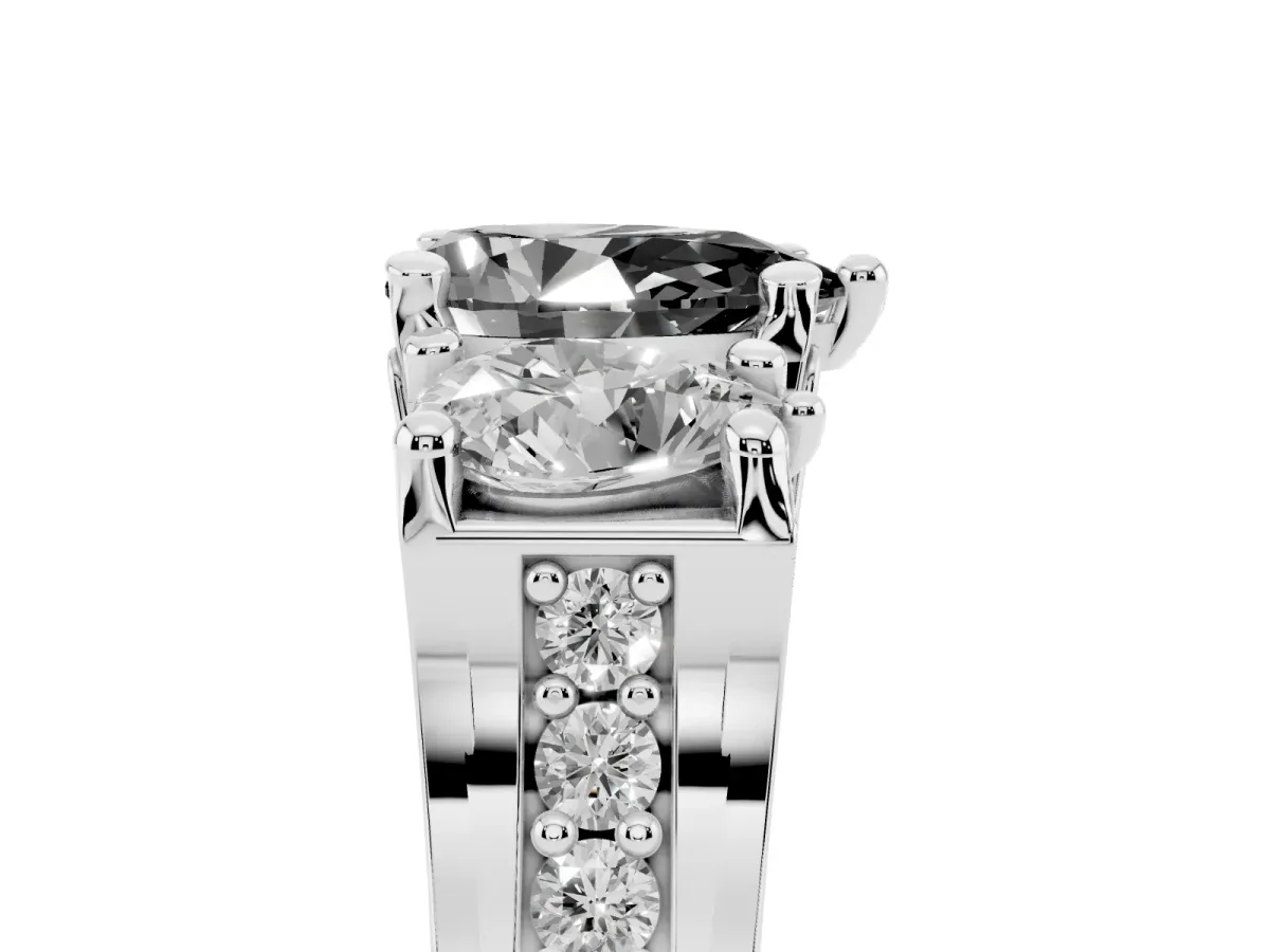 Fancy Black Pear Cut Diamond Three-Stone Ring with Channel Set Band and Four-Prong Setting Silver