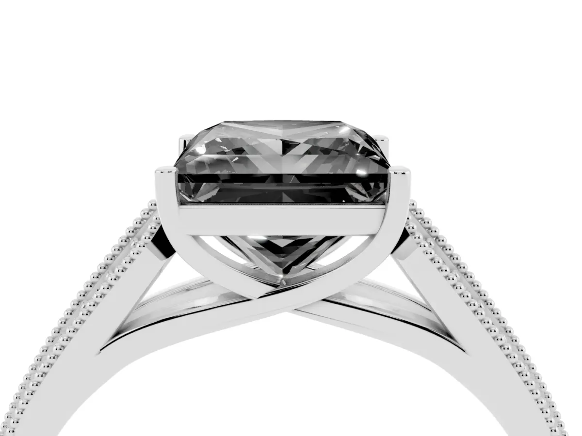 Fancy Black Princess Cut Cut Pave Split Shank Engagement Ring with Four-Prong Setting White gold