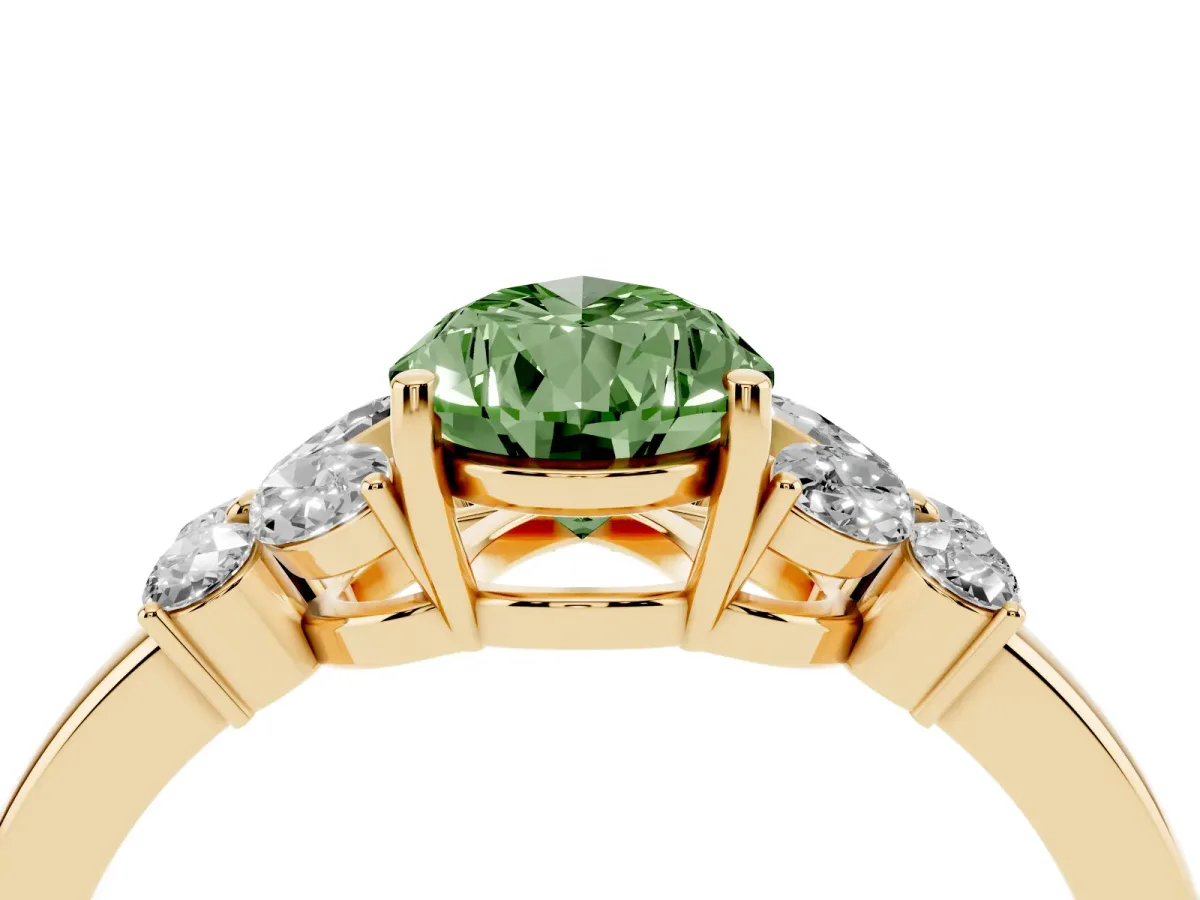 Fancy Green Pear Cut Cut Solitaire Floral Diamond Ring with Four-Prong Setting Yellow gold
