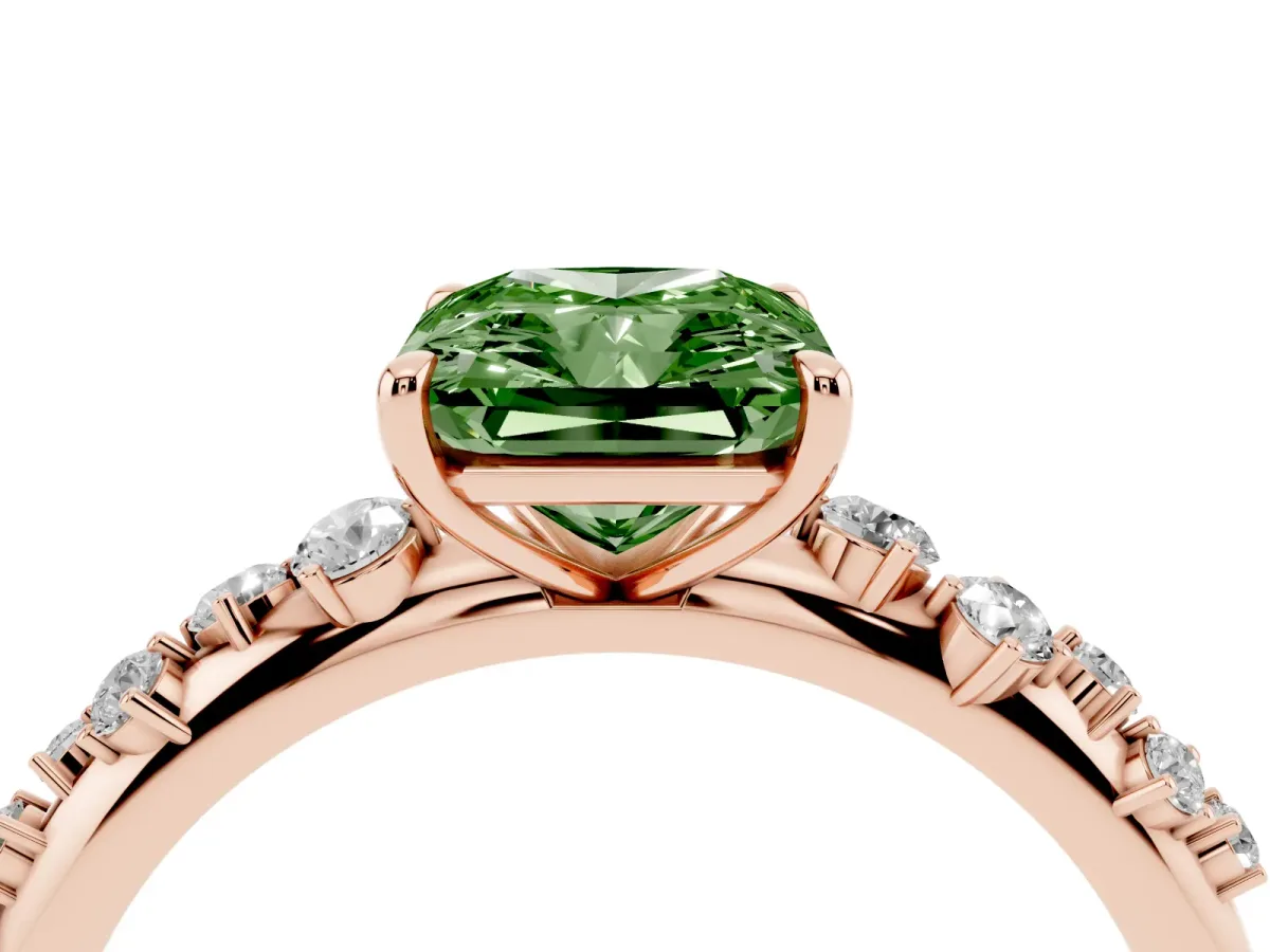 Fancy Green Radiant Cut Diamond Cluster Prong-Set Solitaire Ring Rose gold