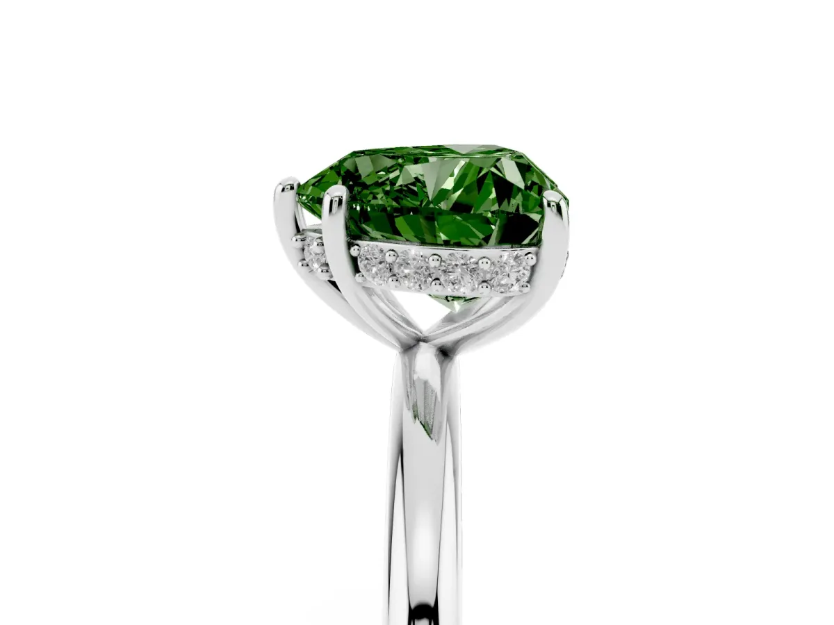 Fancy Green Heart Cut Solitaire Diamond Ring with a Classic Band and Four-Prong Setting Platinum