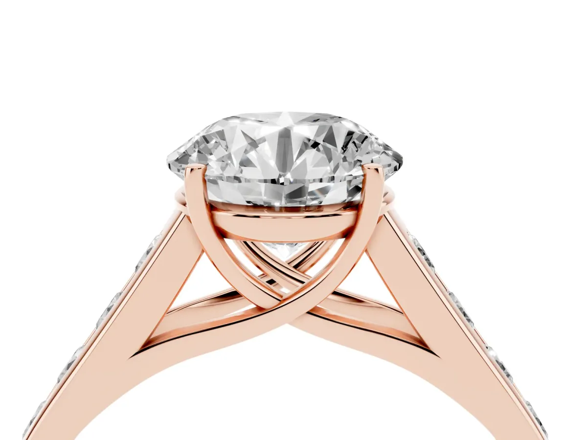 Round Cut Brilliant Channel-Set Solitaire Ring with Four-Prong Setting Rose gold