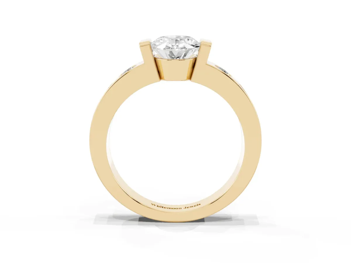 Oval Cut Brilliant Channel-Set Diamond Ring with Bezel Prong Setting Yellow gold