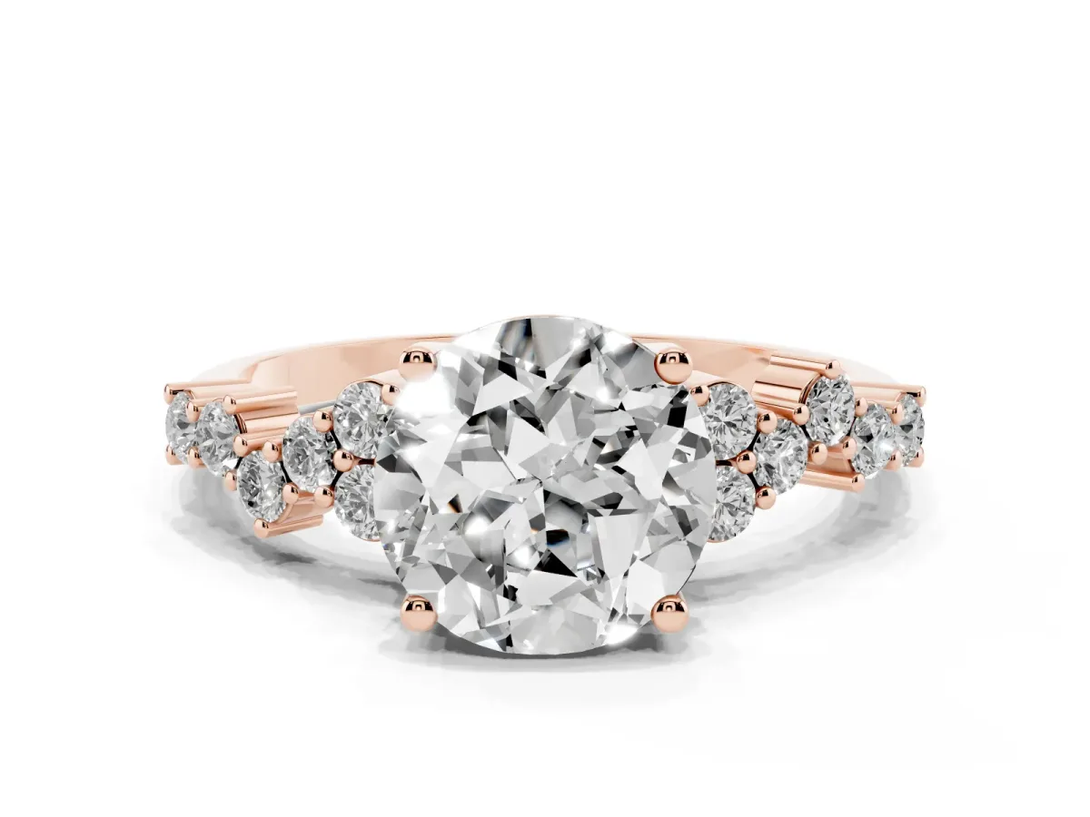 Round Cut Diamond Scattered Round Accent Ring with Prong Setting Rose gold