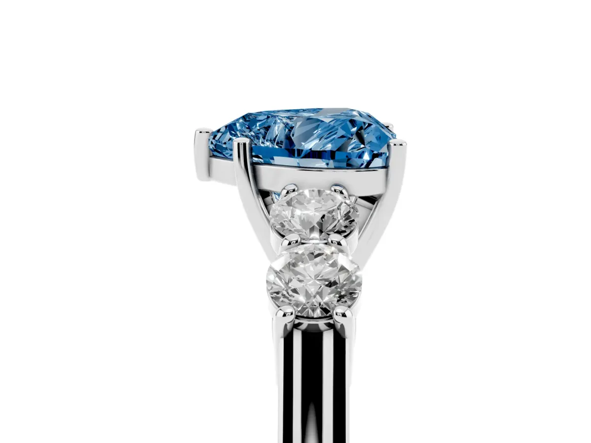 Fancy Blue Heart Cut Cut Diamond Five-Stone Prong Set White Gold Ring Platinum