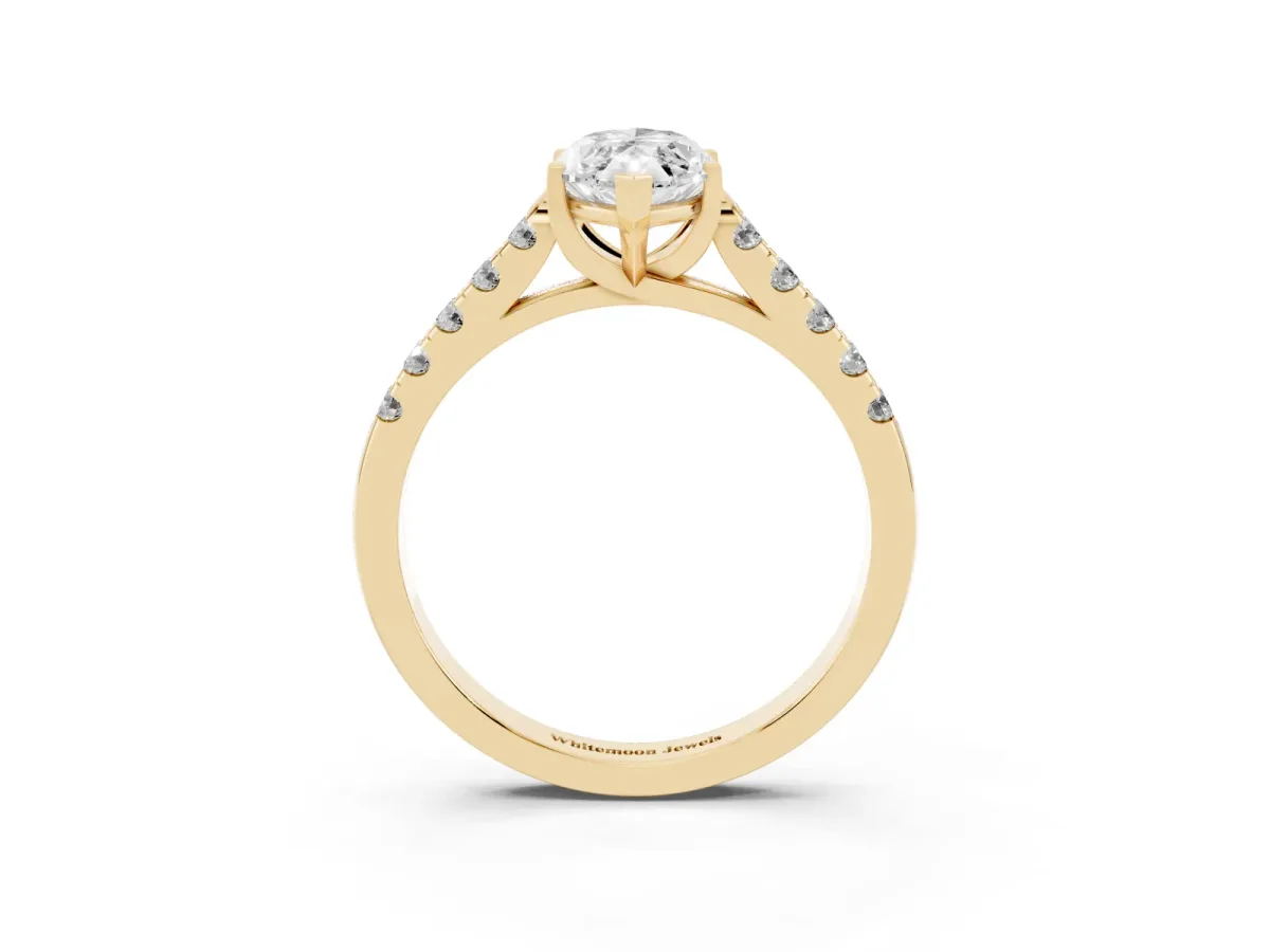 Marquise Cut Diamond Pavé Band Solitaire Ring with Prong Setting Yellow gold