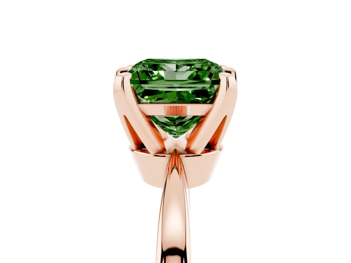 Fancy Green Princess Cut Solitaire Engagement Ring with Six-Prong Setting and Tapered Band Rose gold