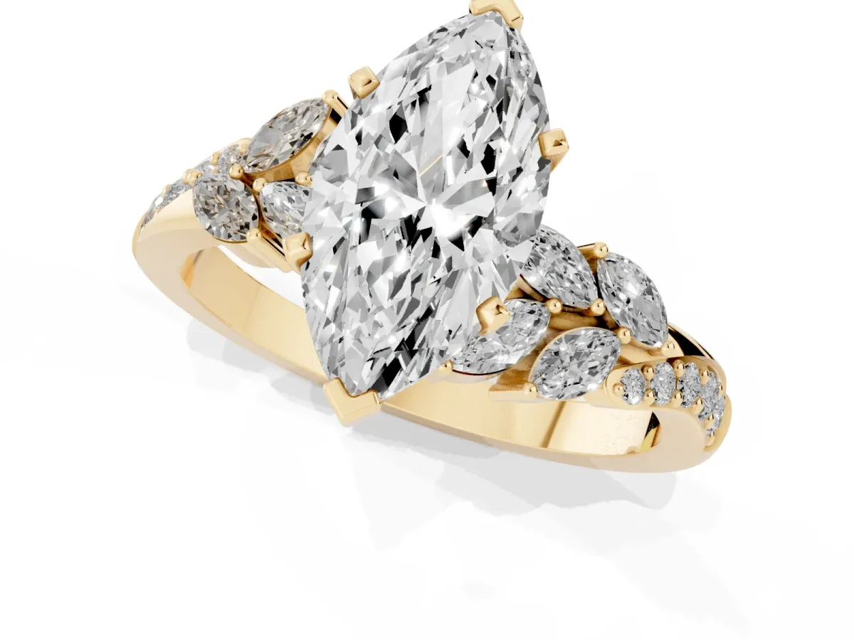 Marquise Cut Solitaire Marquise Twist Band with Six-Prong Setting Yellow gold