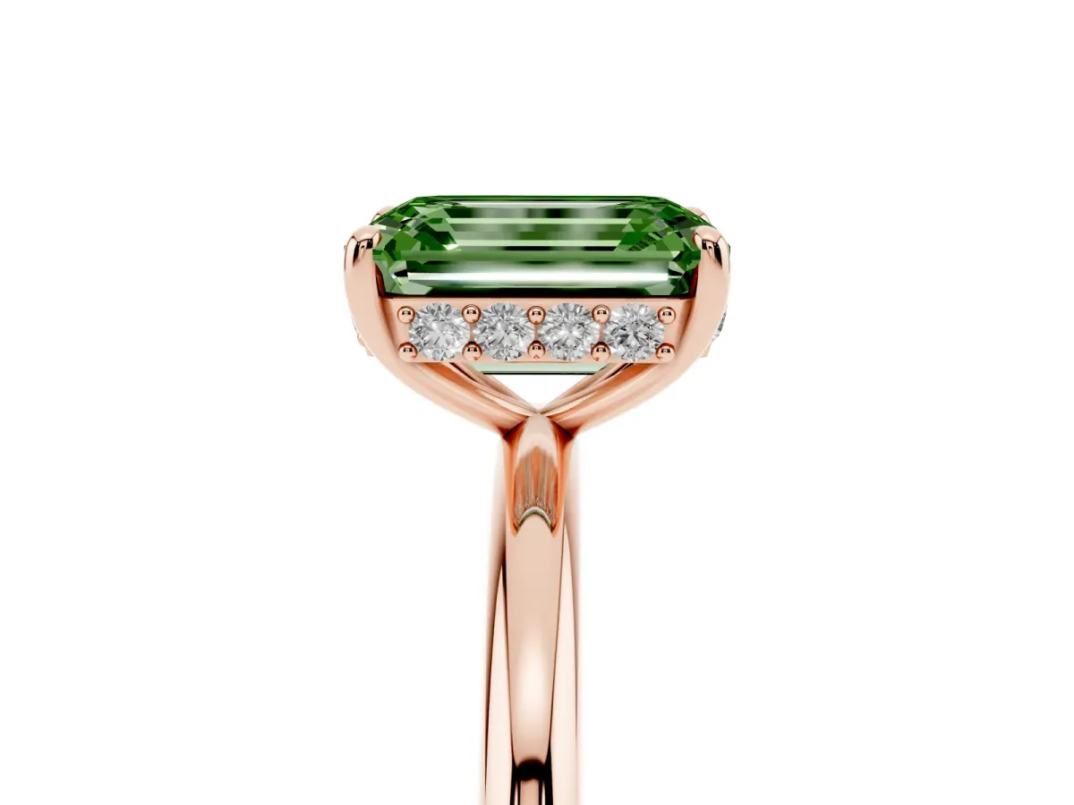 Fancy Green Emerald Cut Solitaire Diamond Ring with a Classic Band and Four-Prong Setting Rose gold