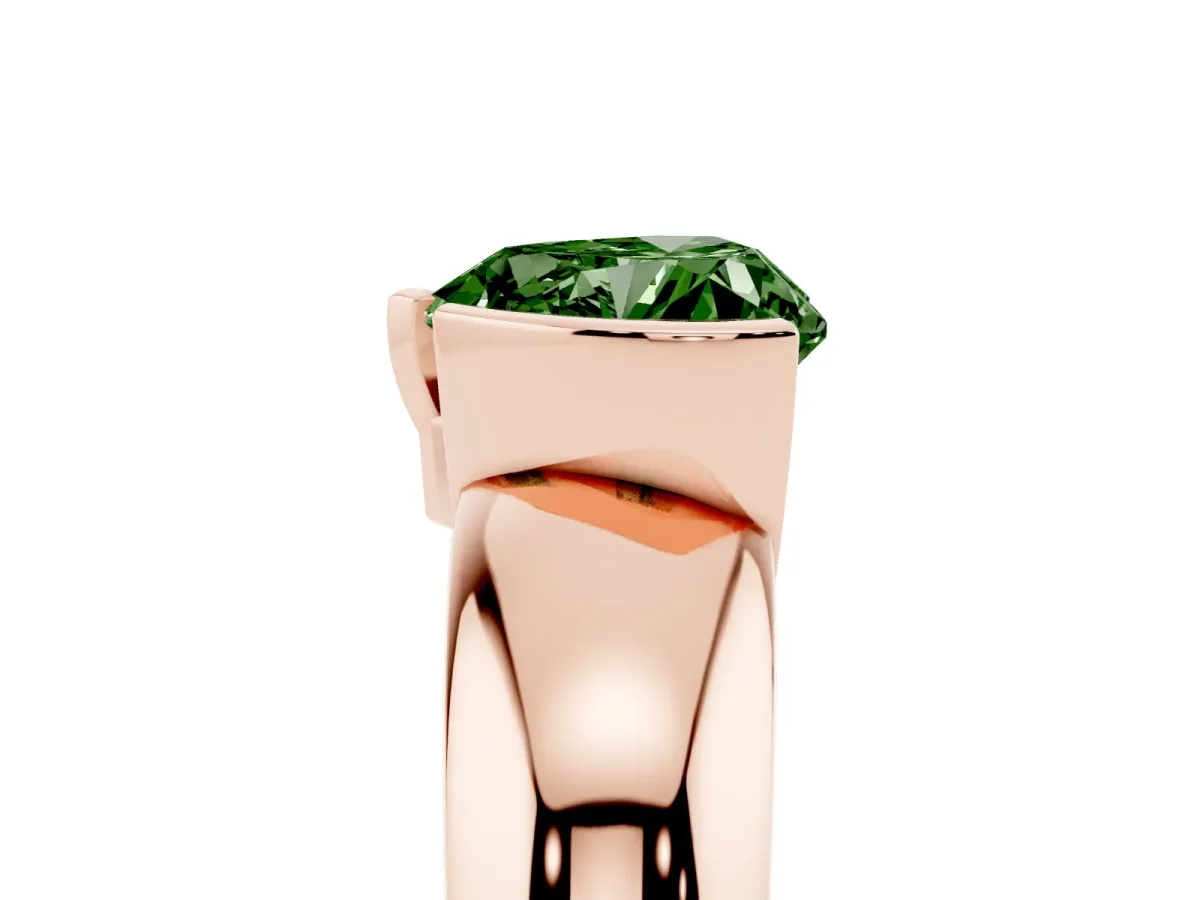 Fancy Green Heart Cut Solitaire Tension Set Diamond Ring with Wide Band Rose gold