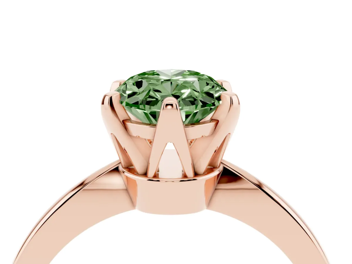 Fancy Green Oval Cut Solitaire Engagement Ring with Six-Prong Setting and Tapered Band Rose gold