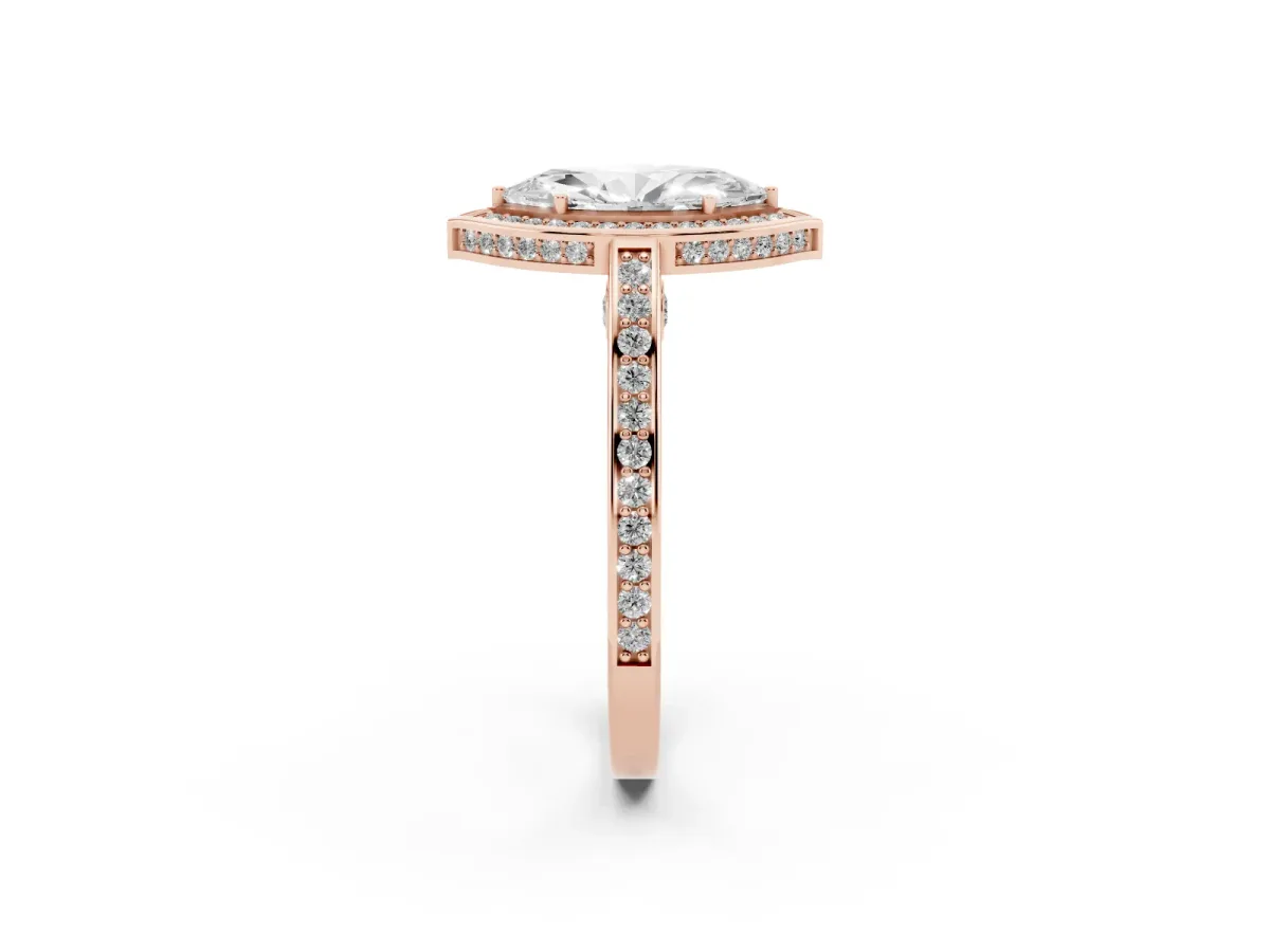 Marquise Cut Cut Halo Pave Split Shank Prong Setting Ring Rose gold