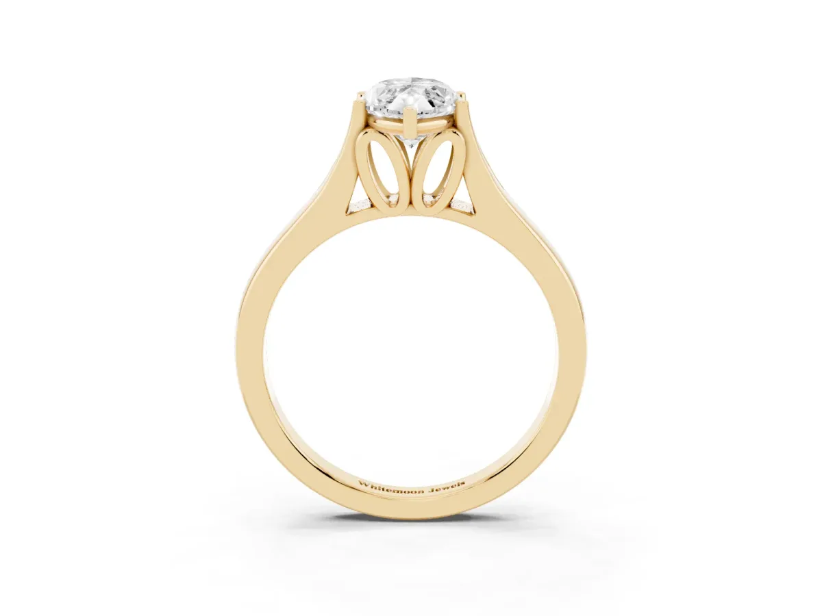 Marquise Cut Solitaire Diamond Ring with Cathedral Band and Four-Prong Setting Yellow gold