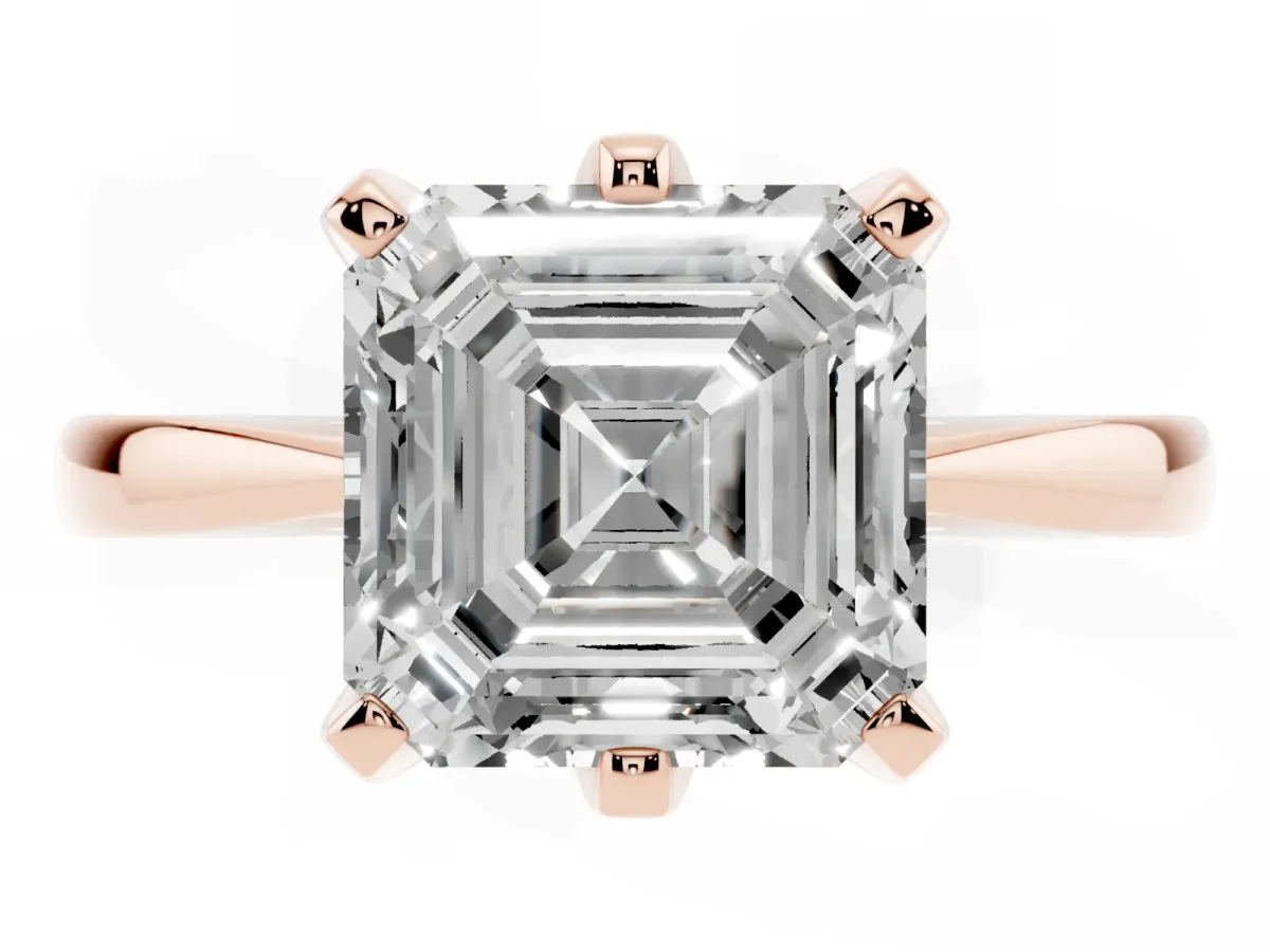 Asscher Cut Solitaire Engagement Ring with Six-Prong Setting and Tapered Band Rose gold