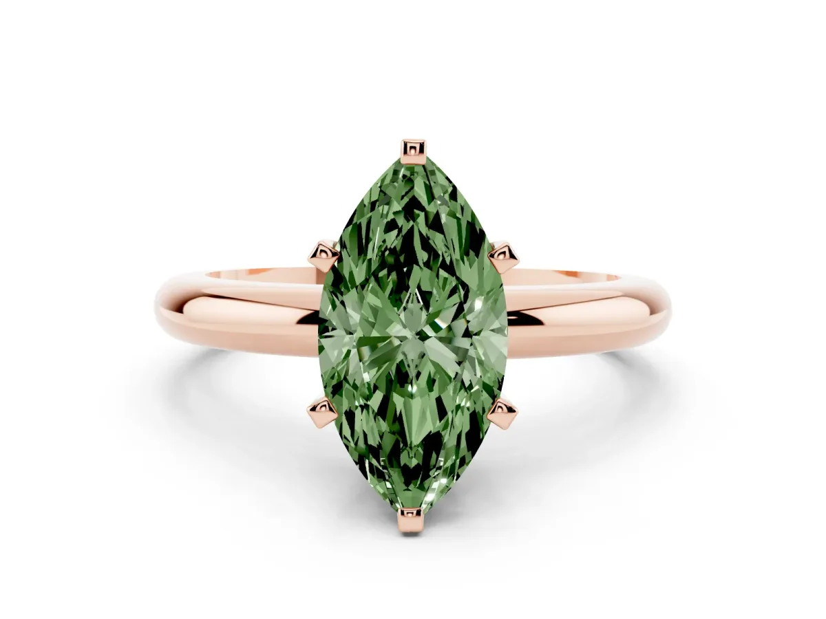 Fancy Green Marquise Cut Diamond Solitaire Engagement Ring with Round Band and Four-Prong Setting Rose gold