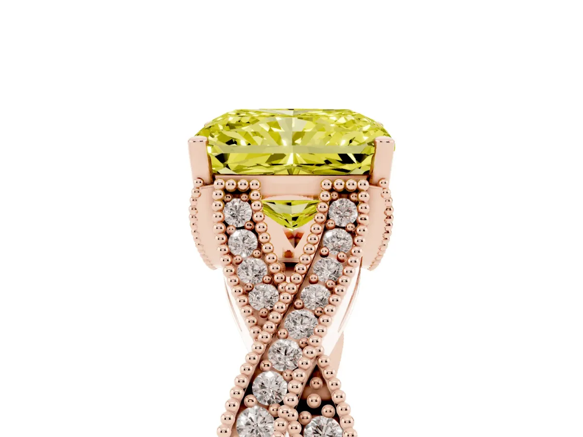Fancy Yellow Radiant Cut Cut Diamond Twisted Band with Milgrain Pave Setting and Four-Prong Setting Rose gold