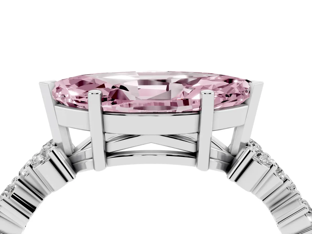 Fancy Pink Marquise Cut Diamond Scattered Round Accent Ring with Prong Setting Platinum