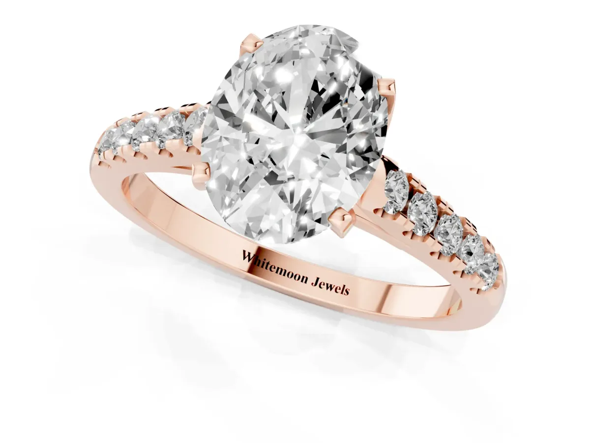 Oval Cut Diamond Pavé Band Solitaire Ring with Prong Setting Rose gold