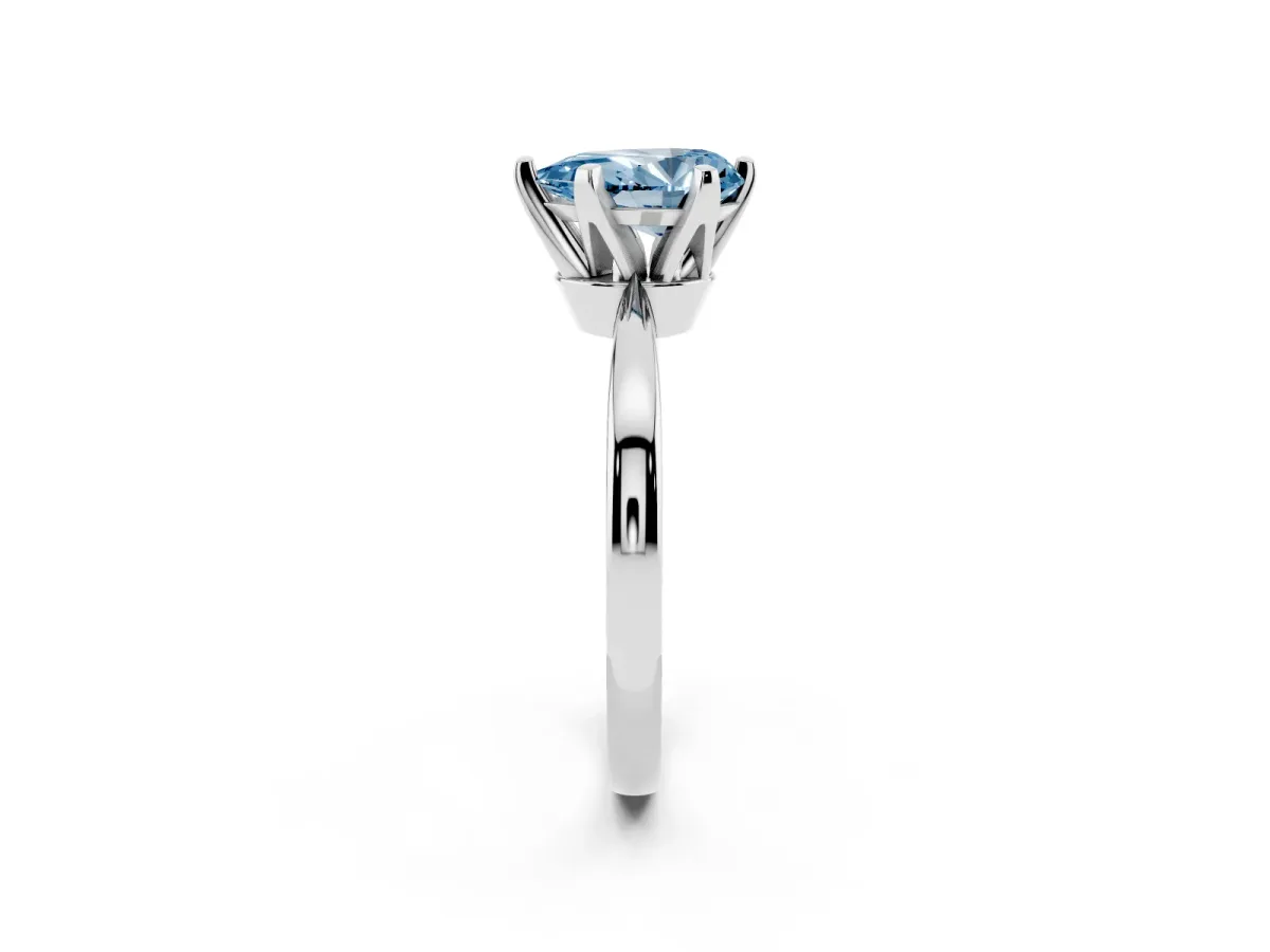 Fancy Blue Pear Cut Solitaire Engagement Ring with Six-Prong Setting and Tapered Band Platinum