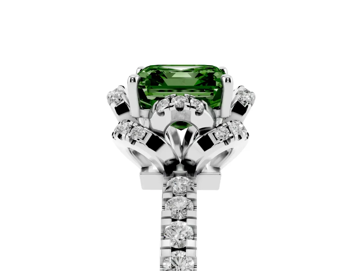 Fancy Green Asscher Cut Diamond Halo Pave Band with Four-Prong Setting Platinum