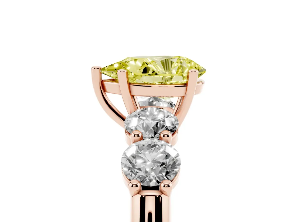 Fancy Yellow Pear Cut Cut Five-Stone Prong Set Diamond Ring with Classic Band Rose gold