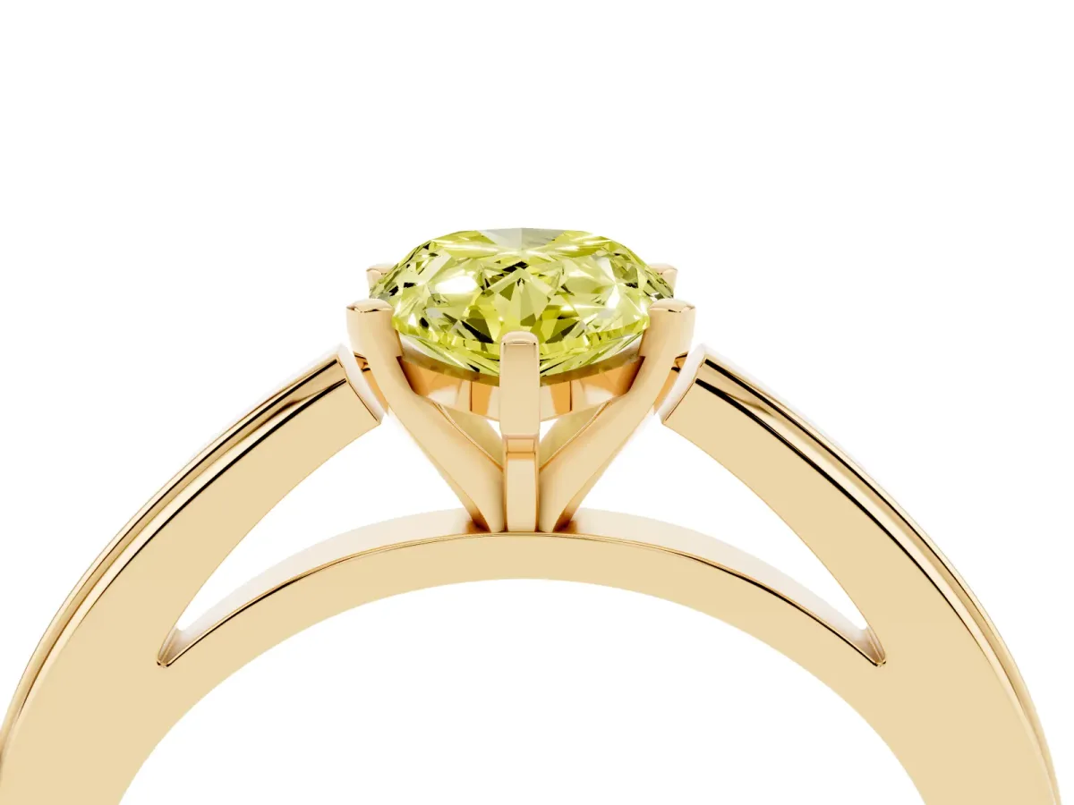 Fancy Yellow Pear Cut Solitaire Diamond Ring with Four-Prong Setting and Classic Band Yellow gold