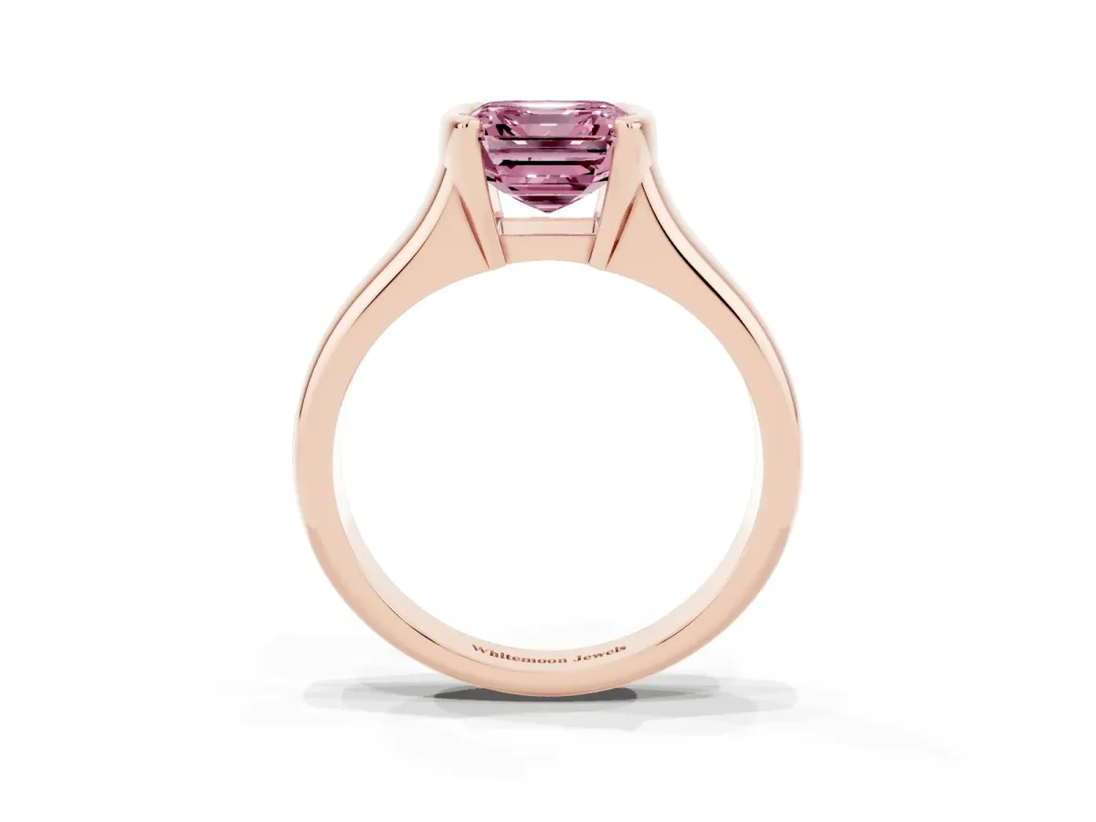 Fancy Pink Asscher Cut Solitaire Tension Set Diamond Ring with Split Shank Band Rose gold