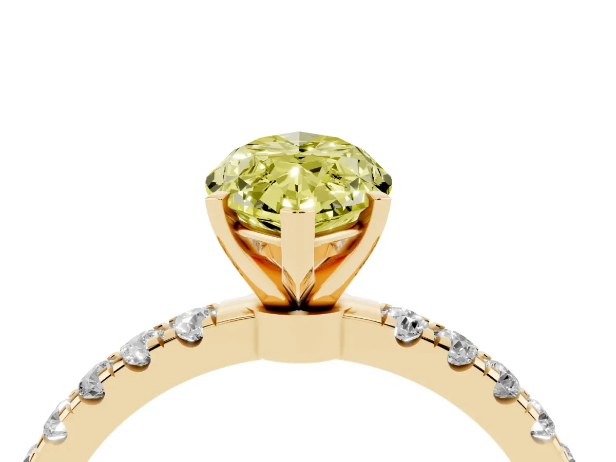 Fancy Yellow Marquise Cut Diamond Solitaire Ring with Pavé Accents and Four-Prong Setting Yellow gold