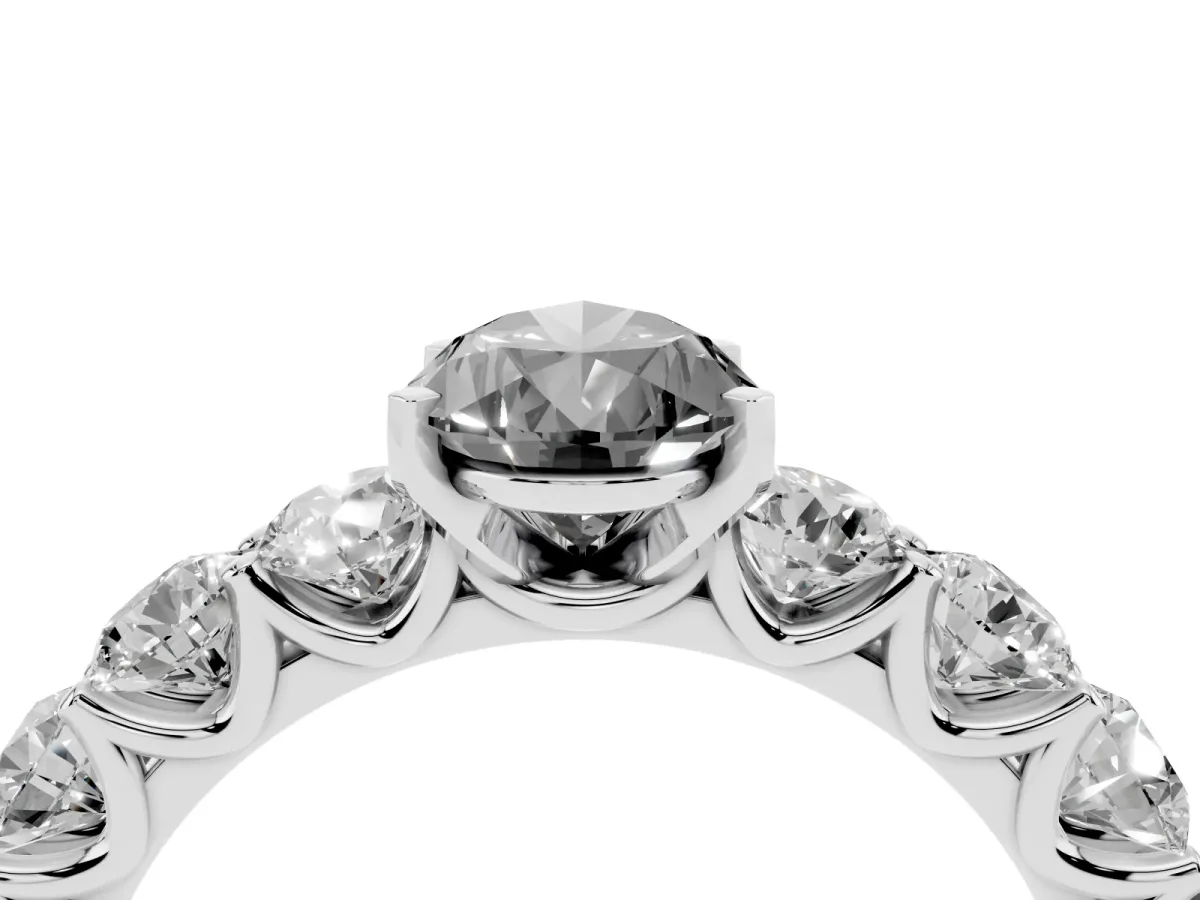 Fancy Black Pear Cut Diamond Prong Setting with Side Stones on a Pave Band Silver