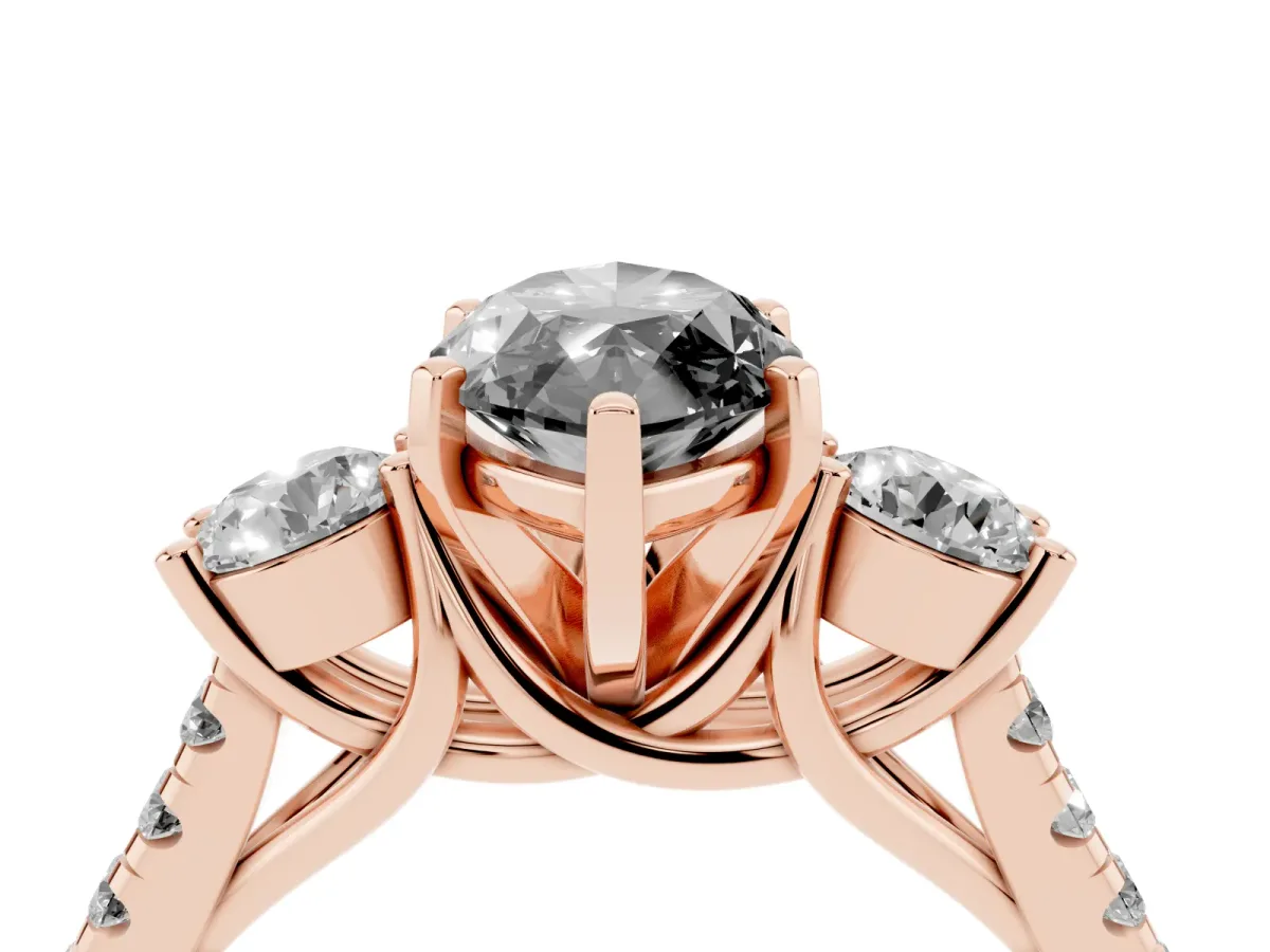 Fancy Black Three-Stone Marquise Cut Diamond Pavé Band with Four-Prong Setting Rose gold
