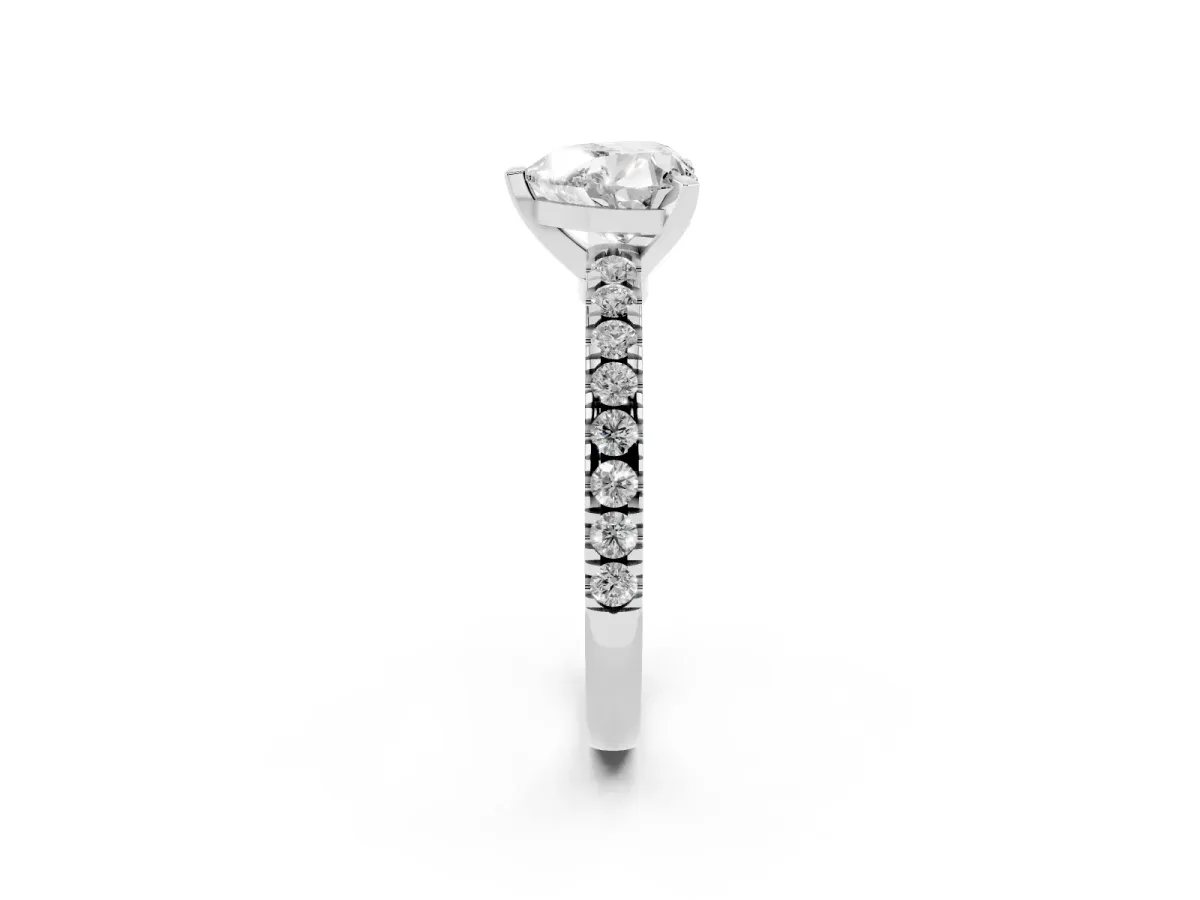 Heart Cut Solitaire Diamond with Pavé Band and Four-Prong Setting Silver