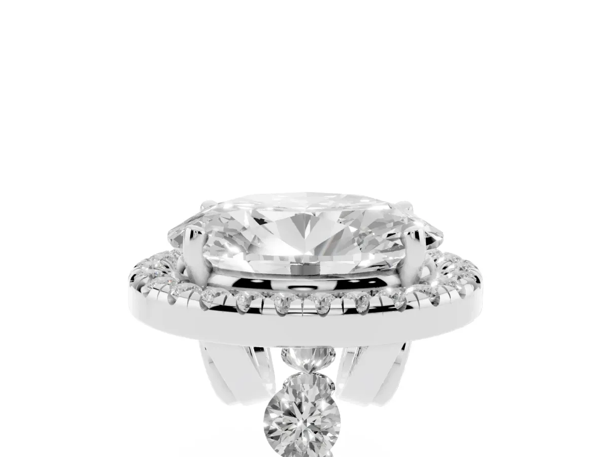 Oval Cut Halo Pavé Diamond Engagement Ring with Four-Prong Setting Silver
