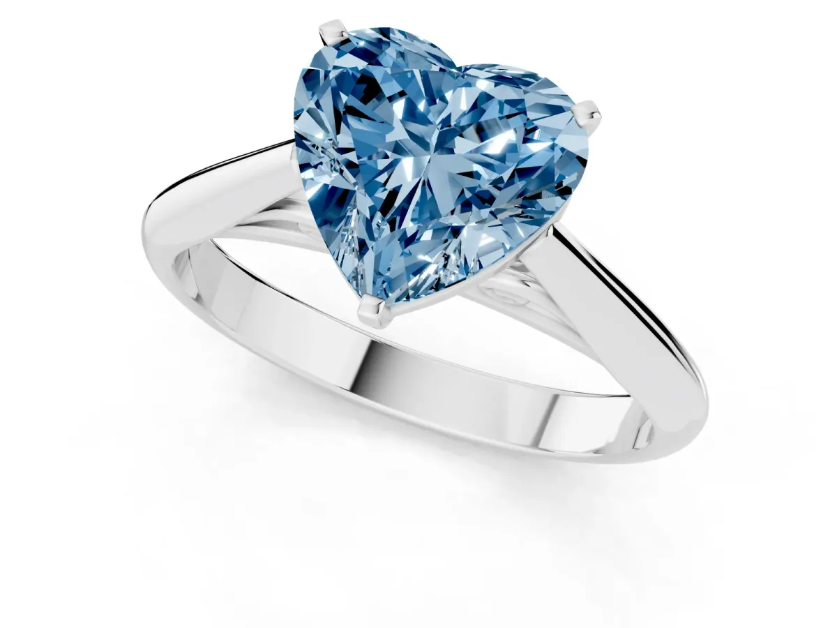 Fancy Blue Heart Cut Diamond Solitaire Engagement Ring with Cathedral Setting and Four-Prong Mount White gold