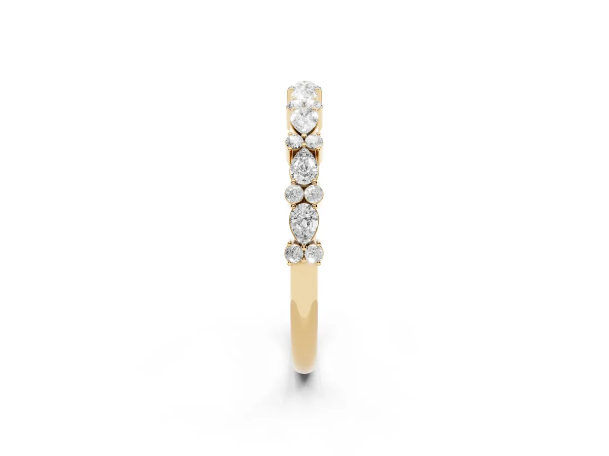 Pear and Round Diamond Wedding Band Yellow gold