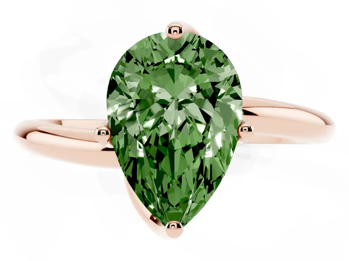 Fancy Green Pear Cut Diamond Solitaire Engagement Ring with Four-Prong Setting and Classic Band Rose gold