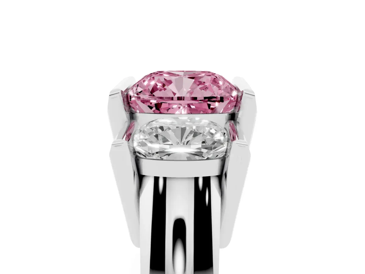 Fancy Pink Three Stone Cushion Cut Cut Channel Set Diamond Ring Platinum