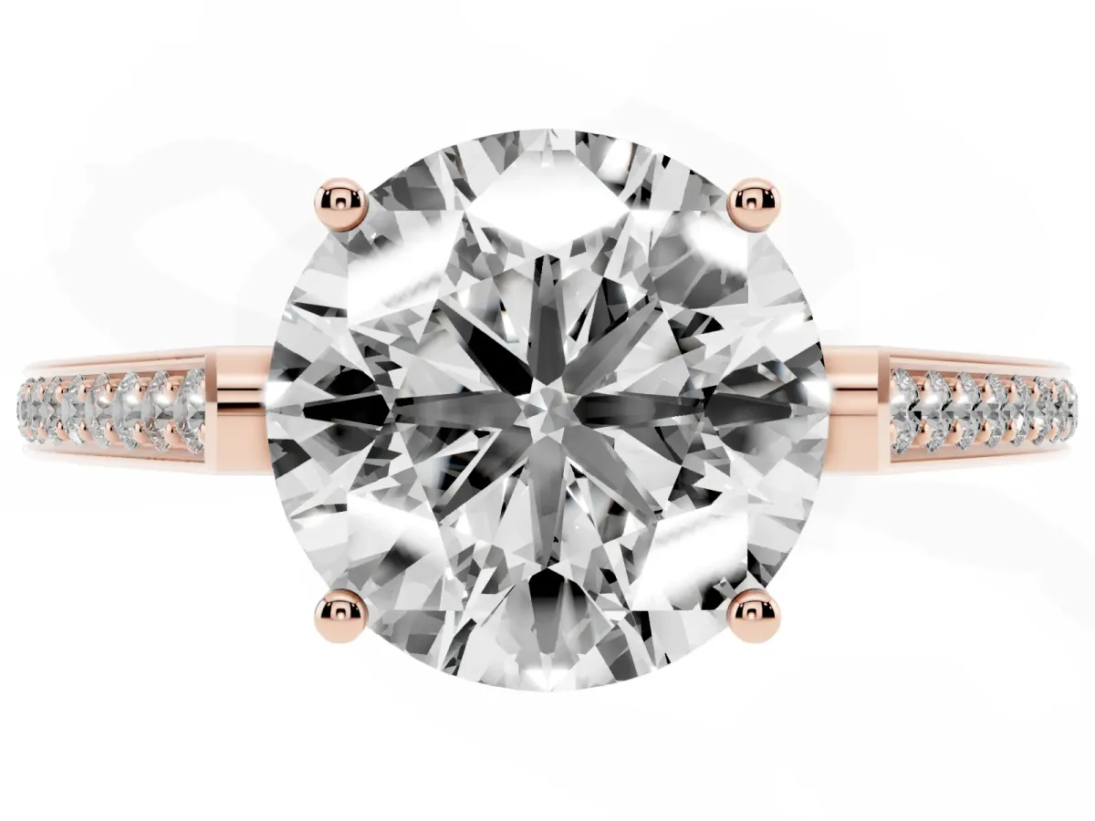 Round Cut Cut Cathedral Pave Diamond Engagement Ring with Six-Prong Setting Rose gold