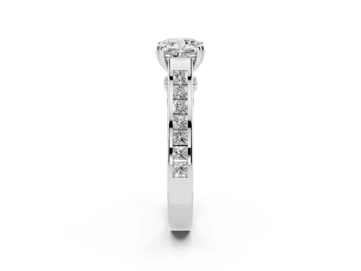 Cushion Cut Cut Channel Set Solitaire Engagement Ring with Prong Setting Silver