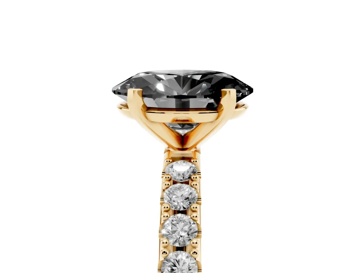 Fancy Black Oval Cut Diamond Solitaire Pavé Band with Four-Prong Setting Yellow gold