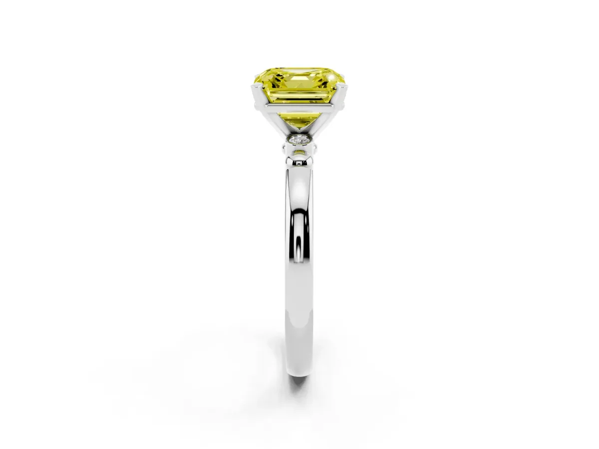 Fancy Yellow Asscher Cut Solitaire Beaded Band with Four-Prong Setting Platinum