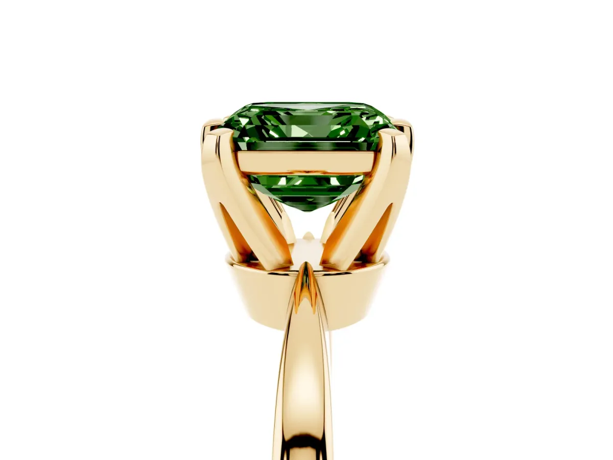 Fancy Green Asscher Cut Solitaire Engagement Ring with Six-Prong Setting and Tapered Band Yellow gold