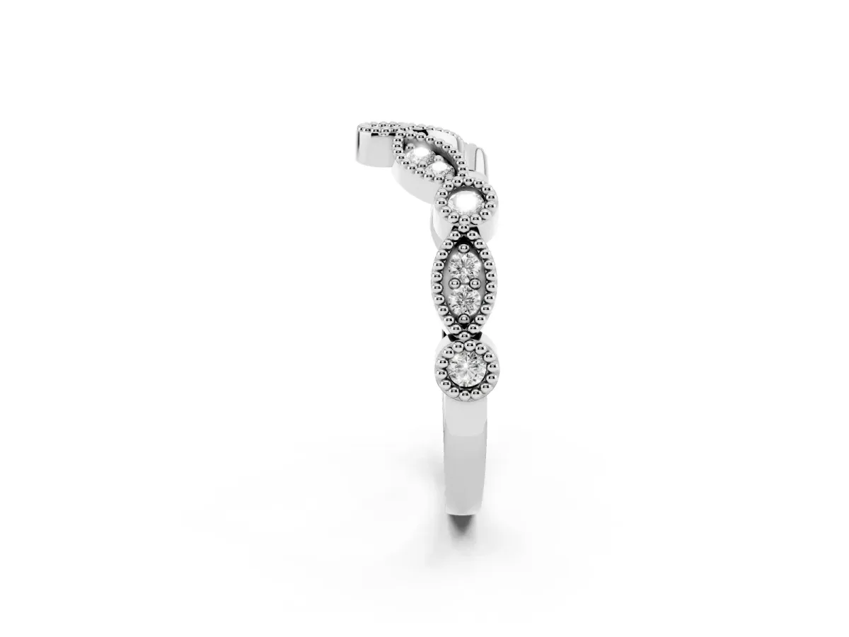 Milgrain Marquise and Round Diamond Half Eternity Band Silver