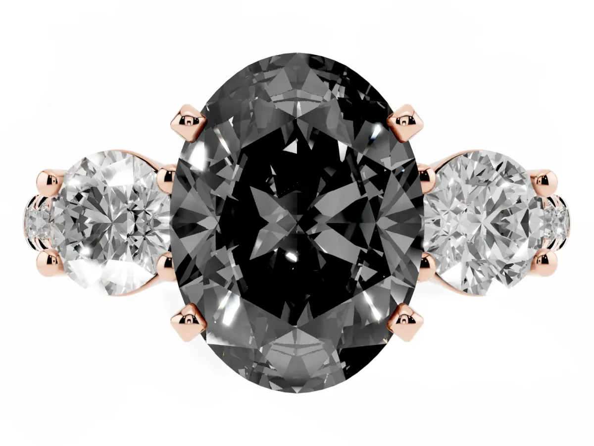 Fancy Black Three-Stone Oval Cut Diamond Pavé Band with Four-Prong Setting Rose gold