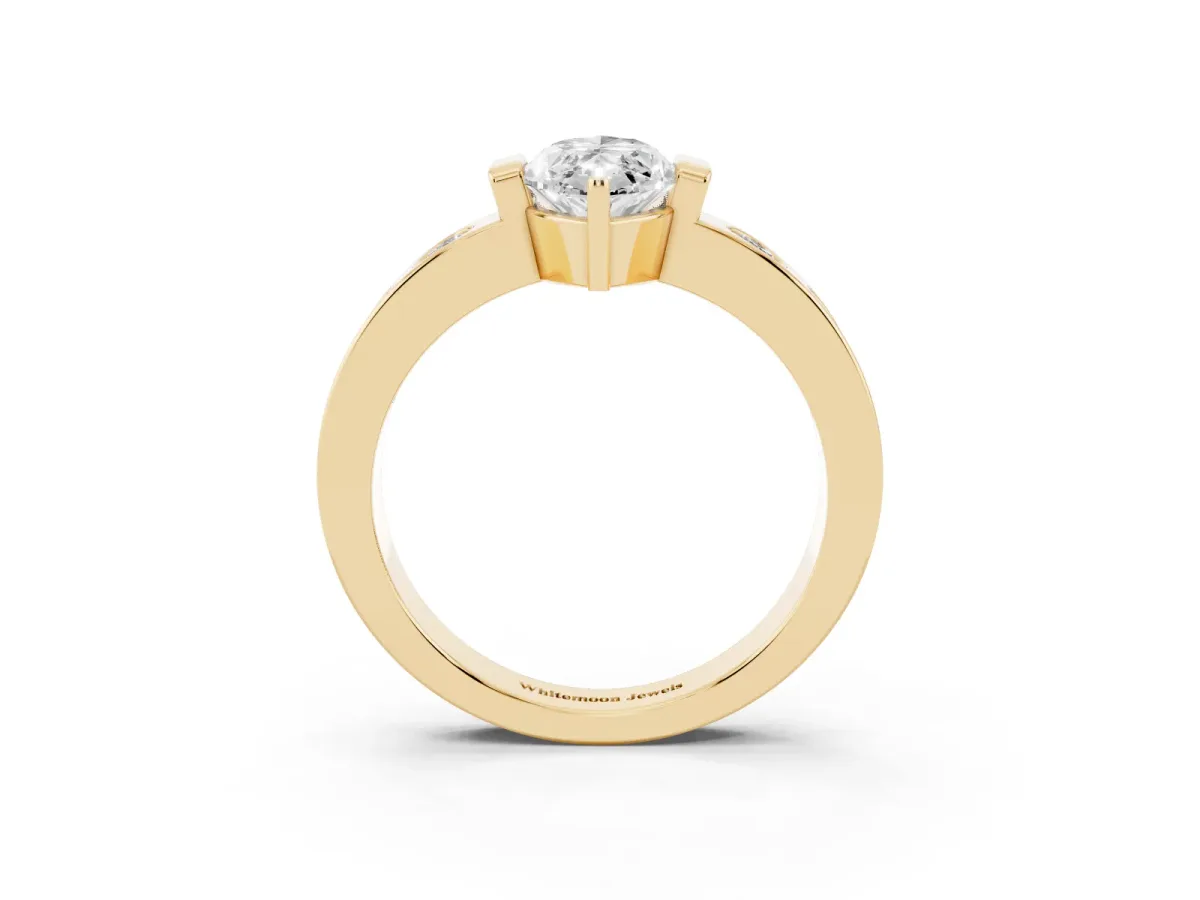 Marquise Cut Brilliant Channel-Set Diamond Ring with Bezel Prong Setting Yellow gold