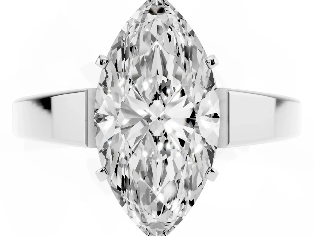 Marquise Cut Solitaire Engagement Ring with Four-Prong Setting and Tapered Band Silver