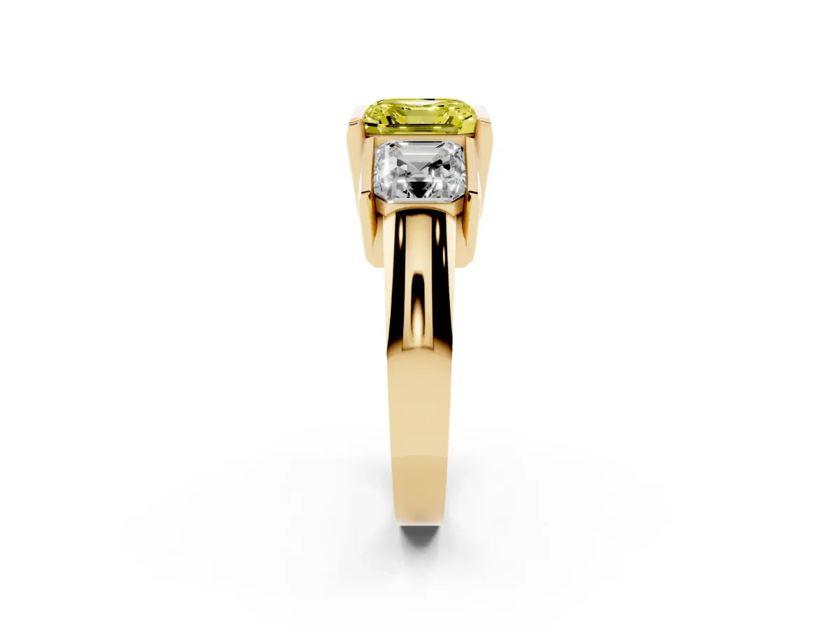 Fancy Yellow Three Stone Asscher Cut Cut Channel Set Diamond Ring Yellow gold
