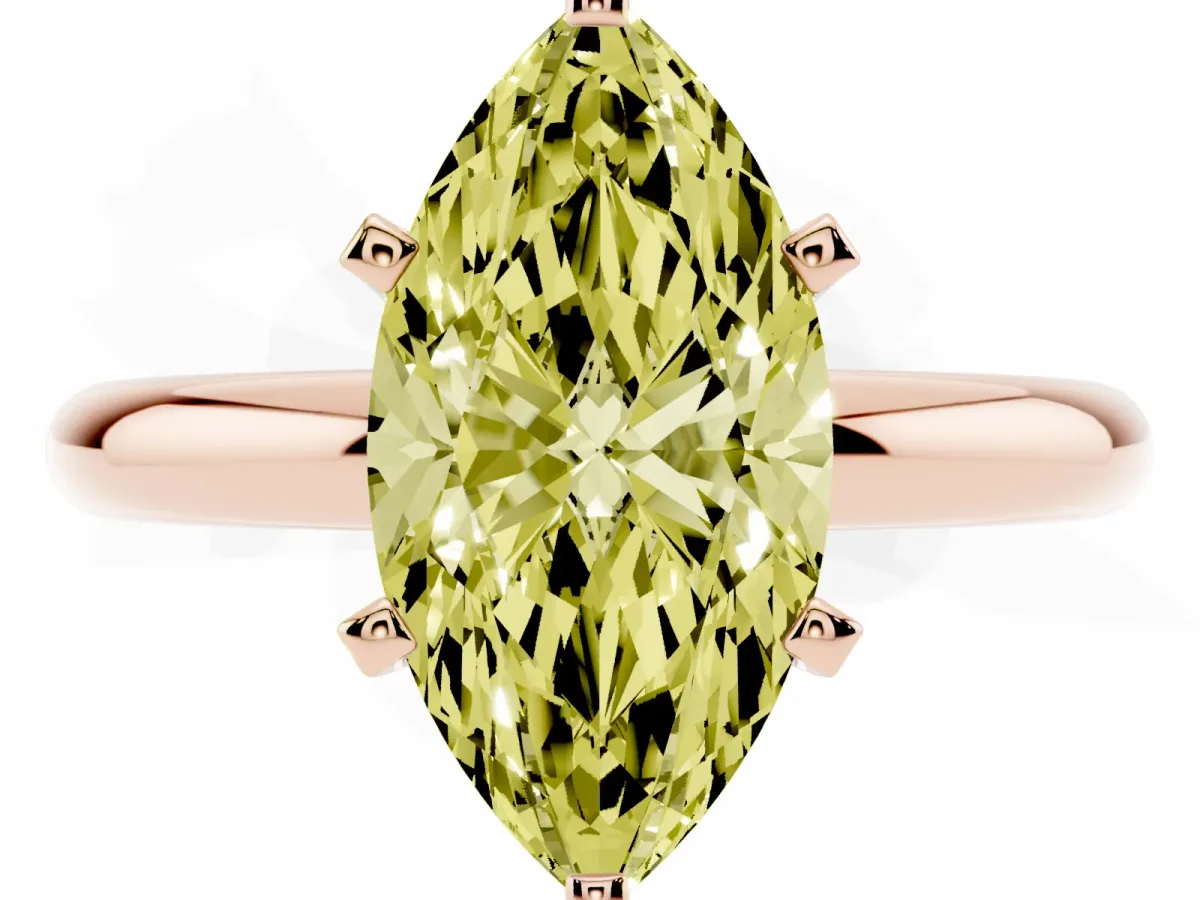 Fancy Yellow Marquise Cut Diamond Solitaire Engagement Ring with Round Band and Four-Prong Setting Rose gold