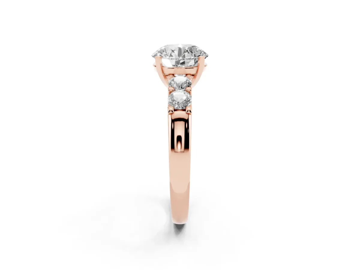 Round Cut Brilliant Cut Diamond Five-Stone Prong Set Engagement Ring with Channel Band Rose gold